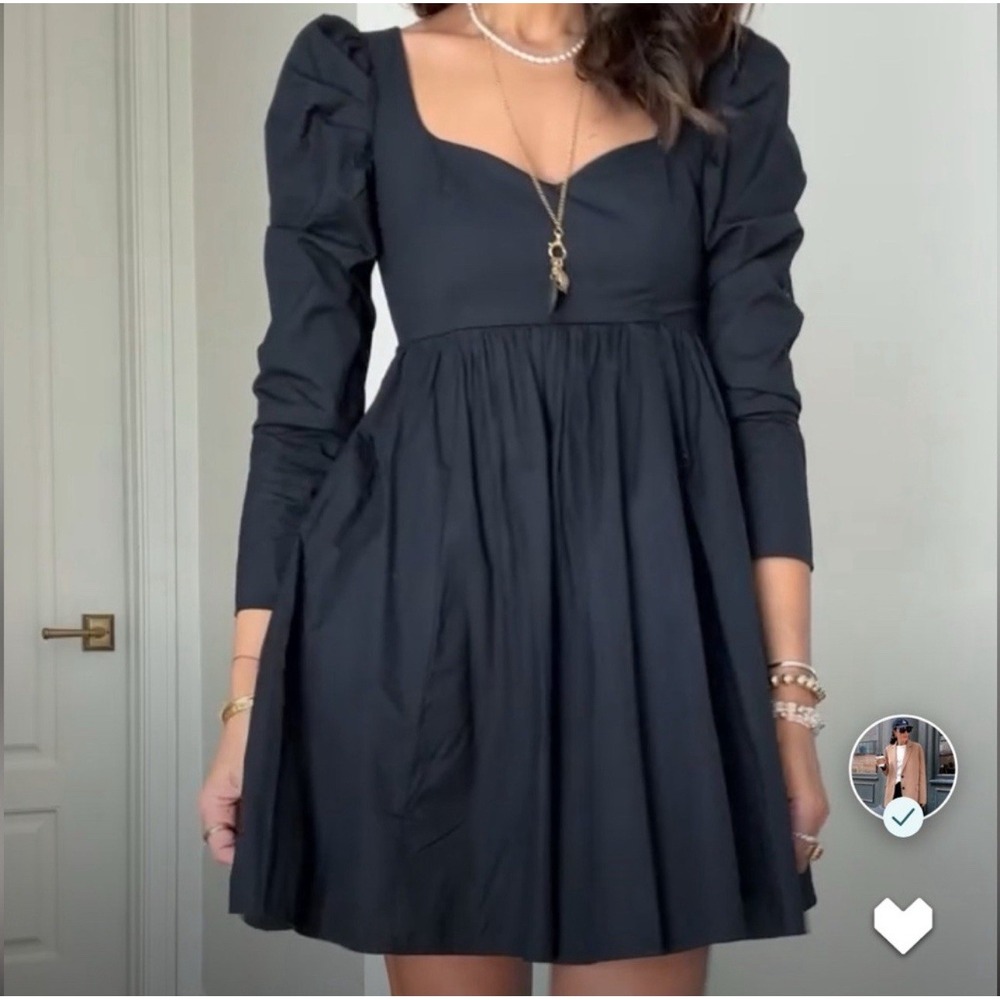 Abercrombie & Fitch Black Long Sleeve Poplin Babydoll Mini Dress Sz M Petite NWT